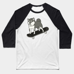 Skateboarding Shiba Inu Baseball T-Shirt